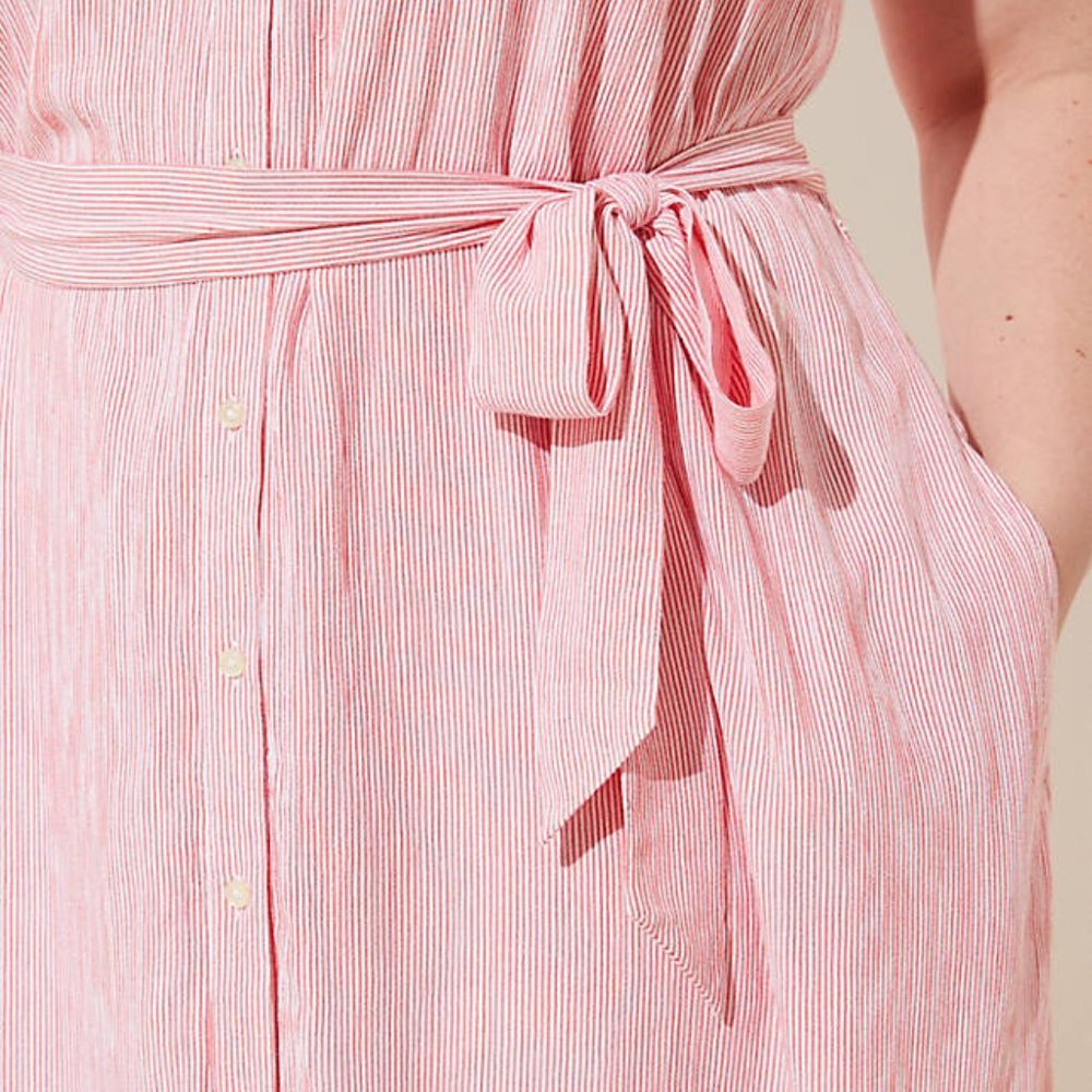 NWT LOFT Sleeveless Shirtdress Pink/White Striped - Picture 2 of 7